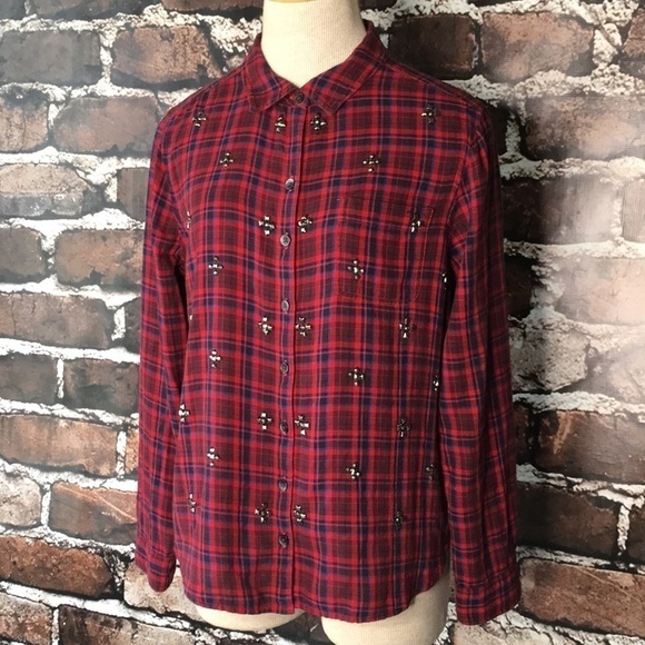 Halogen Shirt Plaid Flannel Shirt Studs Medium - Picture 5 of 8